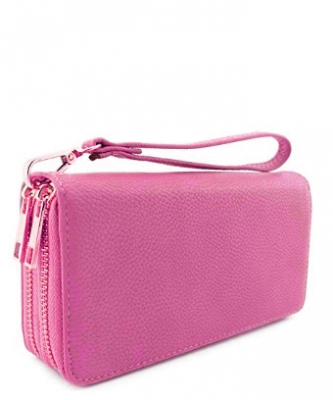 Double Zip Around Wristlet Wallet WU0012 FUSHIA